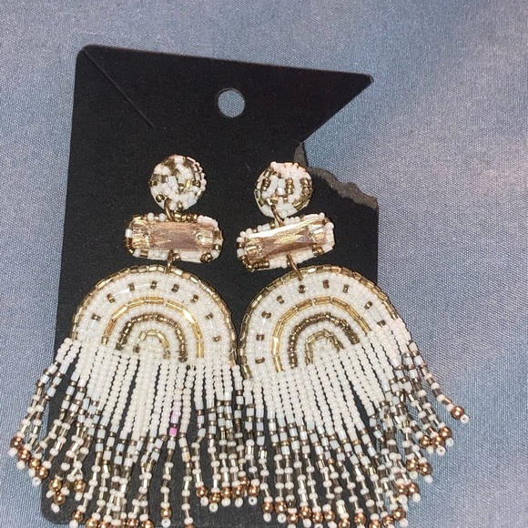 Jewelry - Boho Gold and White Beaded Earrings